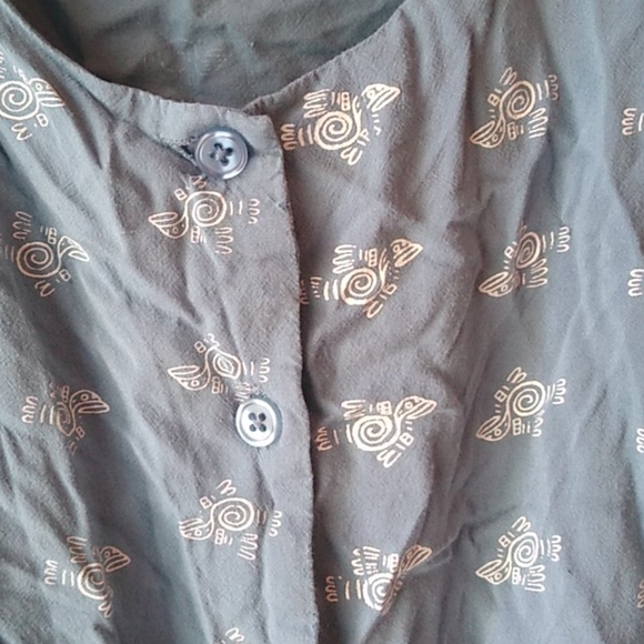 Modbe Viscose blue bird pattern tie button top - Picture 5 of 5